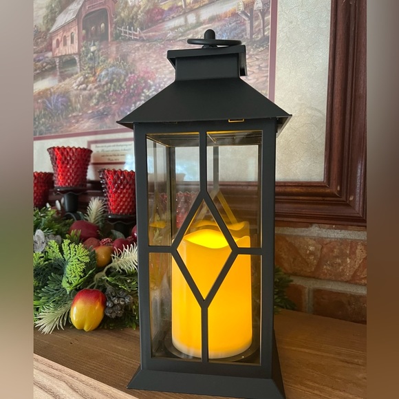Black Lantern with LED Candle -
12 Inch, Waterproof, Battery
Operated, Realistic - Picture 1 of 6
